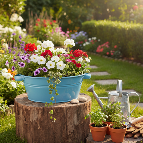 gjenstander Rund bolle med hank, dekorativ bolle, blomsterbolle, blå, Ø33,5 cm