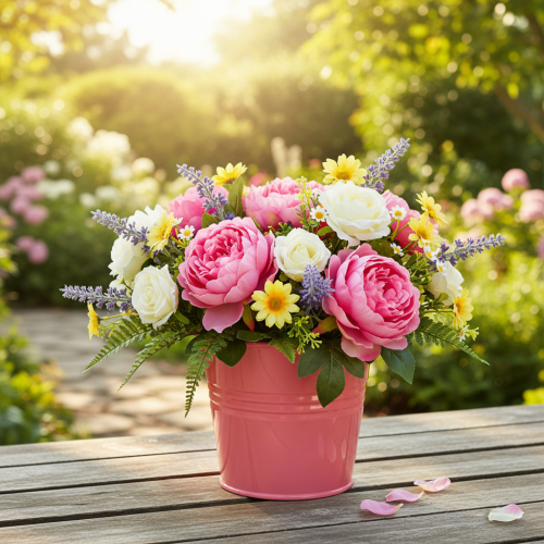 gjenstander Metallbøtte blomsterpotte med rosa håndtak 16x17,5x16cm 2 stk