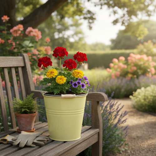 gjenstander Metallbøtte/blomsterpotte i grønngul, 26x22,5x23cm, 6l