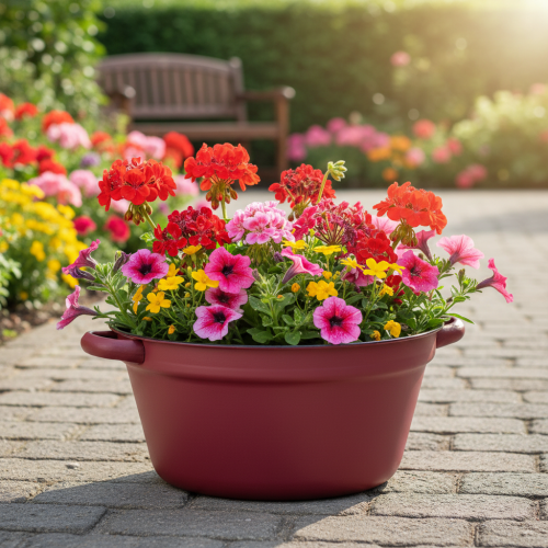 gjenstander Metallbøtte med håndtak, dekorativ potte til planting, rød, Ø20,5 cm, H10,5 cm