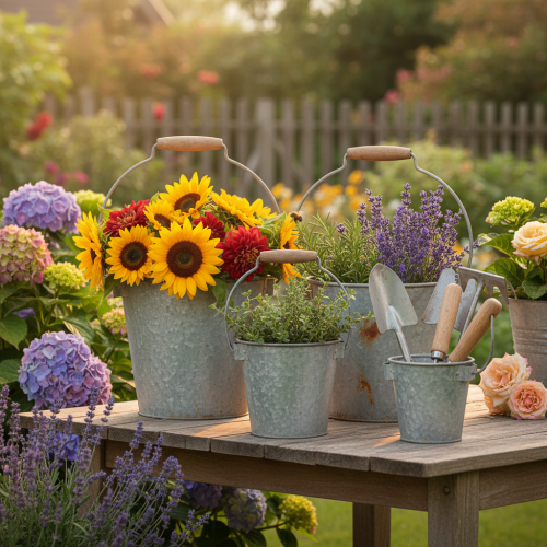 gjenstander Dekorativ bøtte metall rust vintage Ø15/17,5/22cm sett med 3