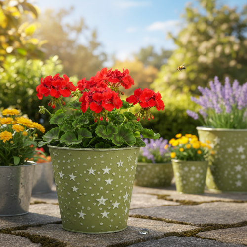 gjenstander Sølvgrønn blomsterpotte, metallblomsterpotte med stjerner, Ø14 cm