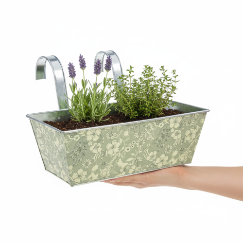 gjenstander Blomsterkasse med brakett, balkong, metall, 35x15 cm, H13 cm