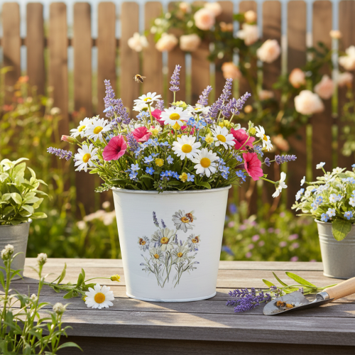 gjenstander Metallblomsterpotte, hvit, 12,5 cm høy, 11,5 cm høy