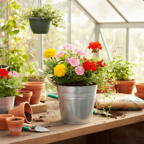 gjenstander Metallblomsterpotte med håndtak, dekorativ bøtte, Ø16 cm H15 cm