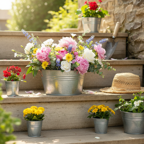 gjenstander Rund blomsterskål med håndtak, metallskål Ø17,5 cm H9 cm
