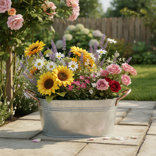 gjenstander Blomsterskål med håndtak, dekorativ skål, metall, 17,5 × 12 × 9 cm