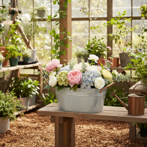 gjenstander Blomsterskål med håndtak, dekorativ skål, metall, 17,5 × 12 × 9 cm