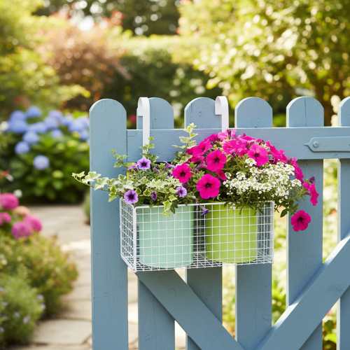 gjenstander Hengende metallblomsterpotte, grønn, balkongdekorasjon, L22 cm H23,5 cm