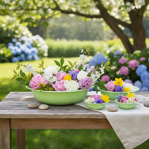 gjenstander Dekorativ metallskål, grønn, metallskål med emaljeutseende, Ø29 cm