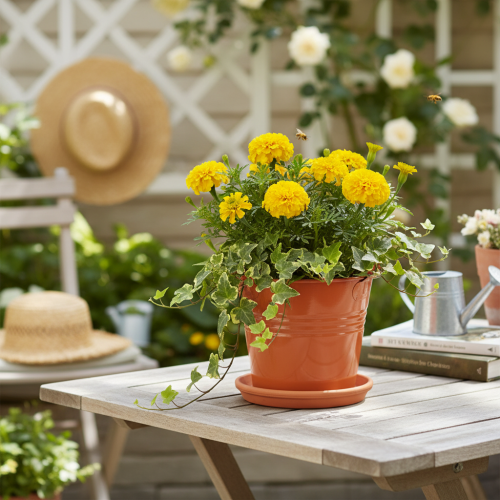 gjenstander Dekorativ metallbøtte/plantekasse, oransjebrun, Ø16 cm, H14,5 cm, 1,6 l