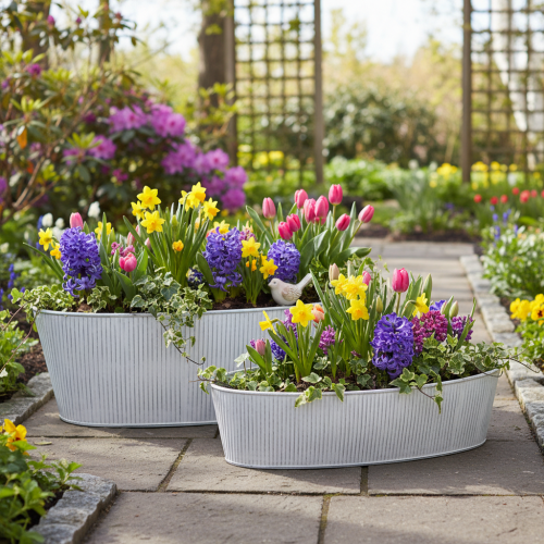 gjenstander Oval metallskål i hvitt og sølv, 32,5 cm/37 cm, sett med 2