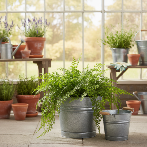 gjenstander Vintage dekorativ metallbøtte/potte, Ø22 cm, H20 cm