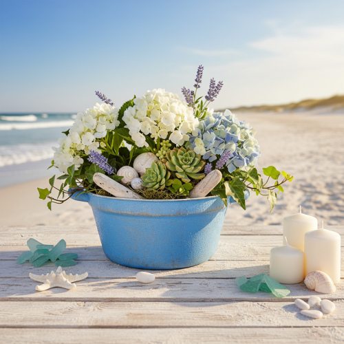 gjenstander Dekorativ skål/plantekasse, blått metall, shabby chic-dekor, Ø21 cm, H10,5 cm