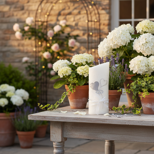 gjenstander Bryllupslys, sølvbryllupslys, hvitt lys 220/85 mm