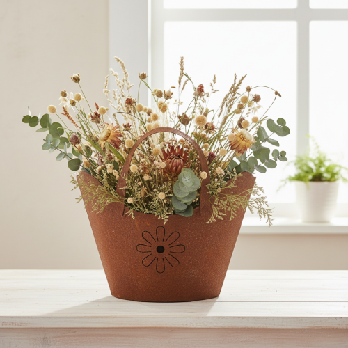 gjenstander Plantepose metall dekorativ planter rust med håndtak H37cm