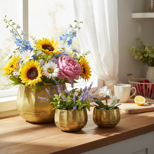 gjenstander Dekorativ bolle i messing, metallbolle Ø22/18/14 cm, sett med 3