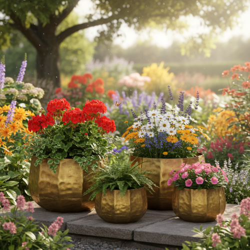 gjenstander Dekorativ blomsterpotte i metall, messing, Ø22/18/14 cm, sett med 3