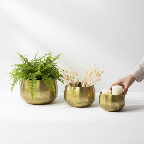 gjenstander Dekorativ bolle i messing, metallbolle Ø22/18/14 cm, sett med 3