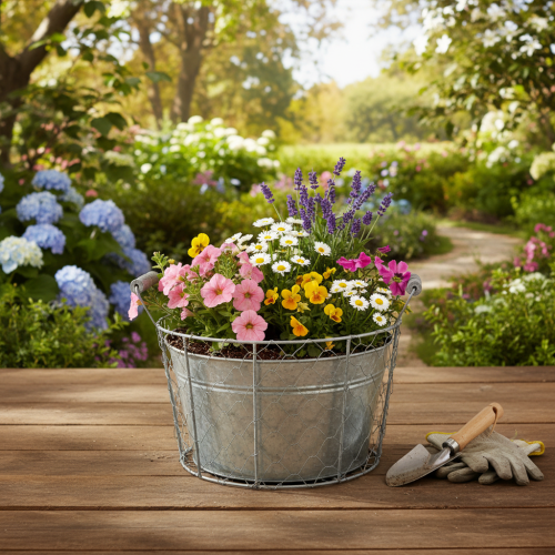 gjenstander Trådkurvpotte til planting, vårkurv, metall, Ø26 cm