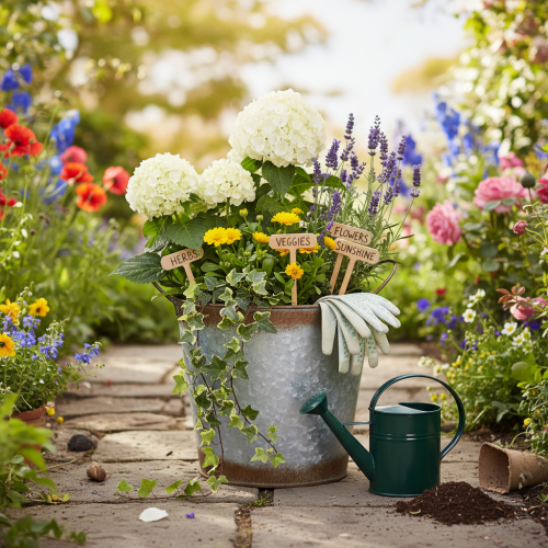 gjenstander Metallplantekasse, blomsterskål, blomsterpotte med sølvhåndtak, forvitret stålfinish, Ø18 cm H20 cm