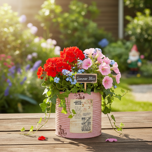 gjenstander Blomsterpotte, antikk rose, dekorativ metallboks, vintage, Ø15,5 cm H15 cm