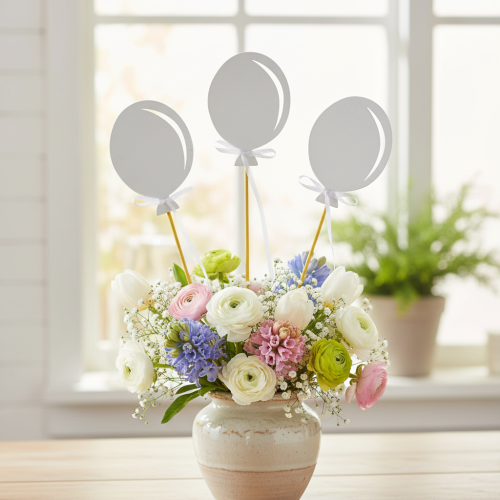 gjenstander Blomsterplugg bukett dekorasjon kake topper ballong hvit 28cm 8 stk