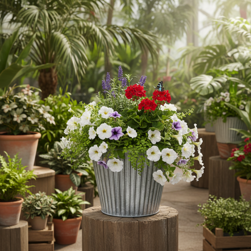gjenstander Blomsterpotte, dekorativ potte med håndtak, metallpotte for planting Ø25,5 cm