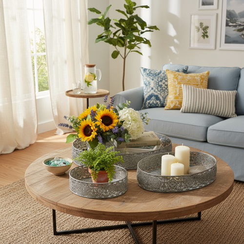 gjenstander Dekorativ bolle i metall, ovalt mønster, grå, 25,5/29/34,5 cm, sett med 3