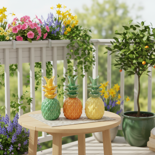 gjenstander Dekorativ ananas keramisk dekorasjon, assorterte farger, 17 cm, 3 stk.