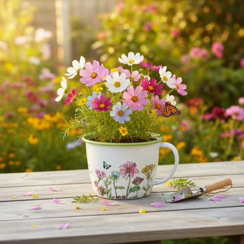 gjenstander Dekorativ kopp, emaljert blomsterpotte, Ø11 cm H8 cm