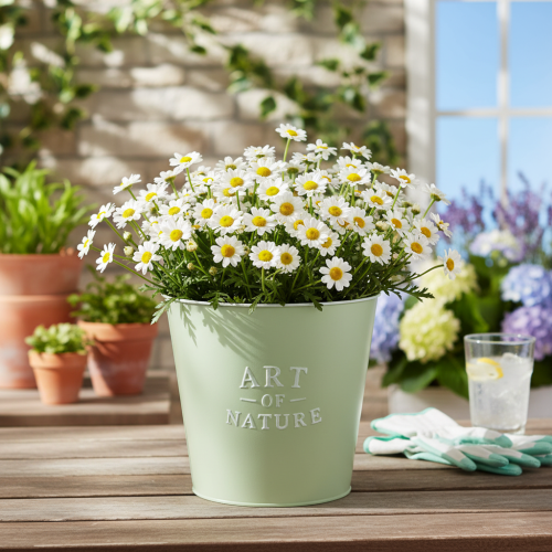 gjenstander Blomsterpotte i sink, metall, mintgrønn, Ø22 cm, H21 cm