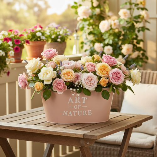 gjenstander Oval blomsterskål i sink, antikk rose, blomsterpotte, 27×18 cm, H12,5 cm