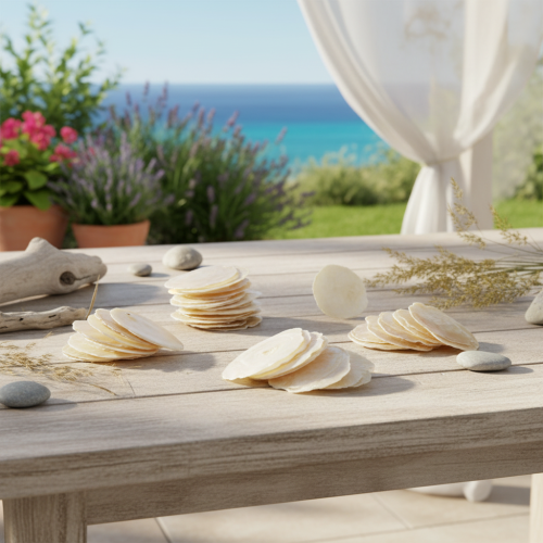 gjenstander Capiz-skallskiver i naturlige gullskjell, 60 stykker