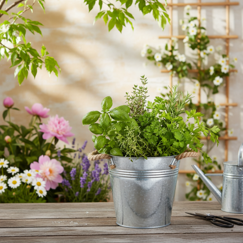 Dekorativ bøtteblomsterpotte i metall med tauhåndtak Ø20 cm | Floristik24.no