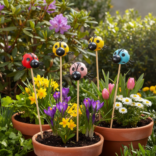 gjenstander Marihøne dekorative figurer til blomsterpotter og blomsteroppsatser til vårdekorasjon, 32 cm, 16 deler