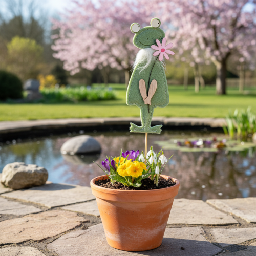 gjenstander Dekorative plantestaker av filtfrosk – Vårlignende plantestaker til blomster og arrangementer, 10 cm, 12 stk.