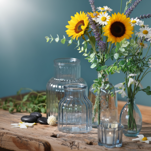 gjenstander Blomstervaser glassriller design blå Ø11cm H14,5cm 2 stk