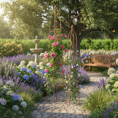 gjenstander Metall espalier obelisk i rustutseende 69/86 cm sett med 2 stk.