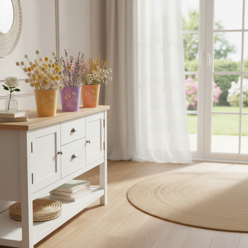 Rund pastellfarget blomsterpotte med blomstermotiv til potteplanter, 12 cm, 3 stk. | Floristik24.no