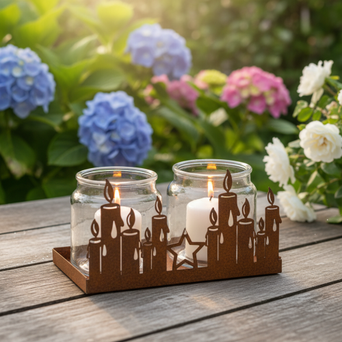 Metalllykt med glassinnsats, rusten metalloverflate, dekorativ lysholder, 21,5 cm | Floristik24.no