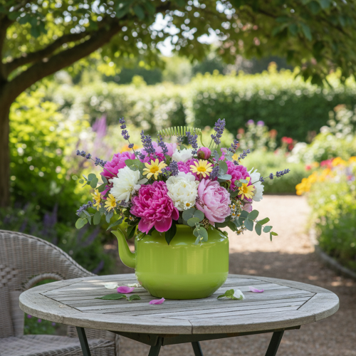 Dekorativ tekanne som blomstervase, nostalgisk retrostil | Floristik24.no