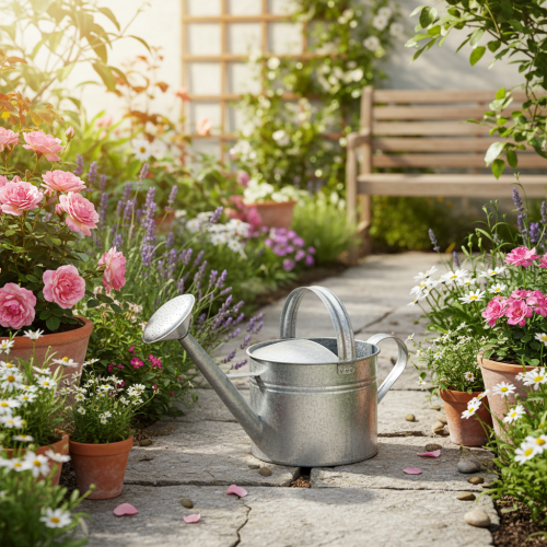 Vintage vannkanne i sink, 27 cm - blomsterpotte til hage og terrasse, metallblomsterpotte | Floristik24.no