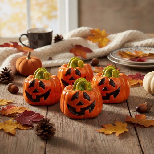 Dekorativ keramisk gresskarfigur til høst og Halloween, 8 cm | Floristik24.no