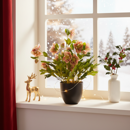 Kunstig Helleborus potteplante, julerose, til hjemmedekorasjon, 50 cm | Floristik24.no