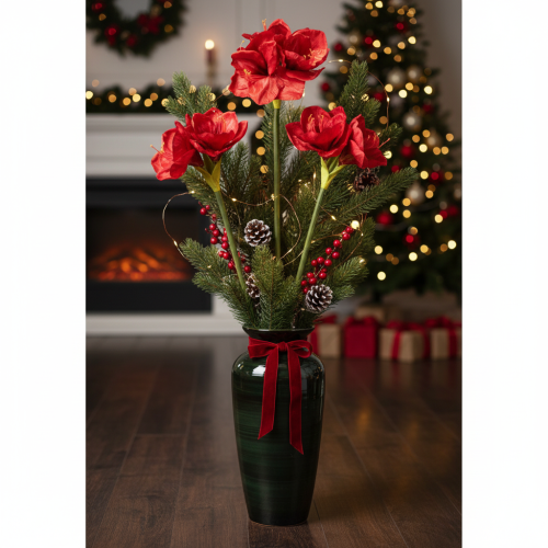 Kunstig amaryllisblomst, rød, lang stilk, til vase og arrangement, 77 cm | Floristik24.no