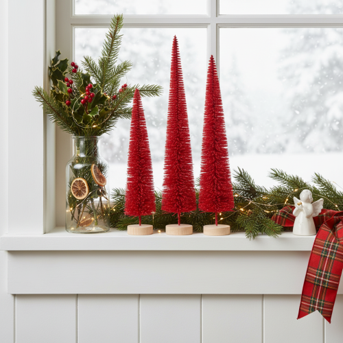 Dekorativt smalt juletre, kunstig juletre på trebase, 40 cm, 3 stk. | Floristik24.no