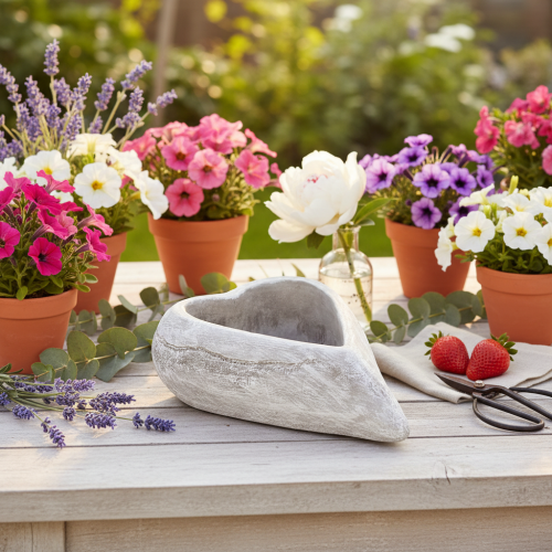 Dekorativ hjerteformet skål, grå; liten hjerteformet blomsterpotte, 19 cm | Floristik24.no