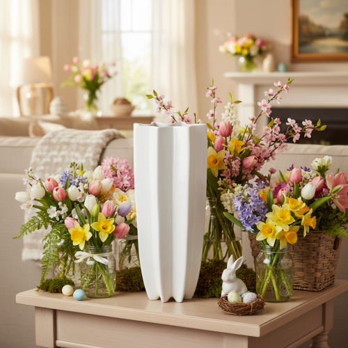 Blomstervase riflet moderne dekorativ vase 38 cm | Floristik24.no