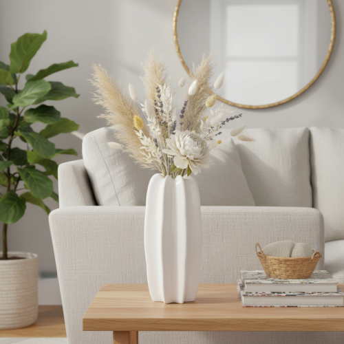 Ribbet vase, moderne keramisk vase for tørkede blomster, 40 cm | Floristik24.no